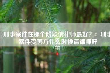 刑事案件在那个阶段请律师最好？：刑事案件受害方什么时候请律师好